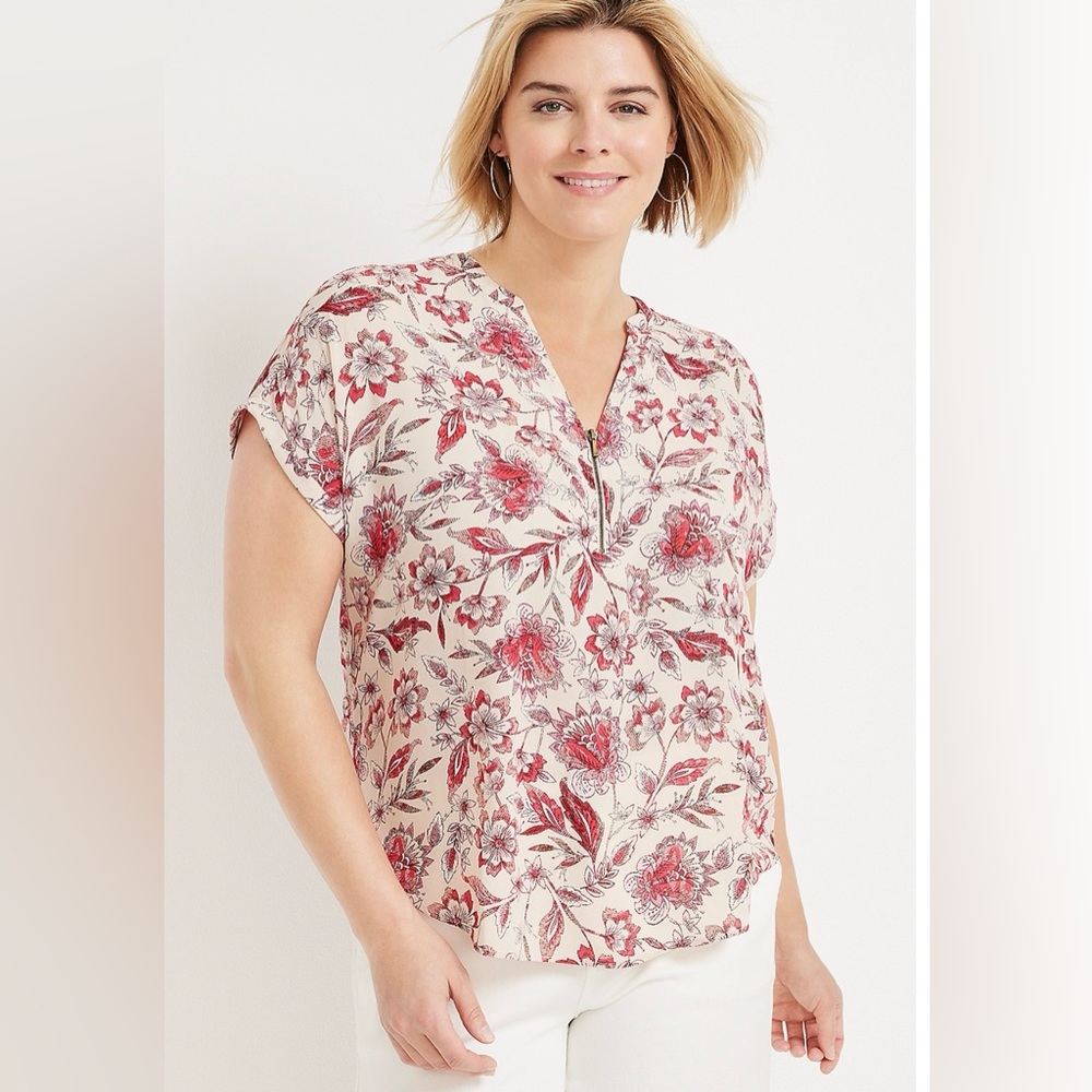 Maurice women’s size 2X Geneva floral zip neck blouse